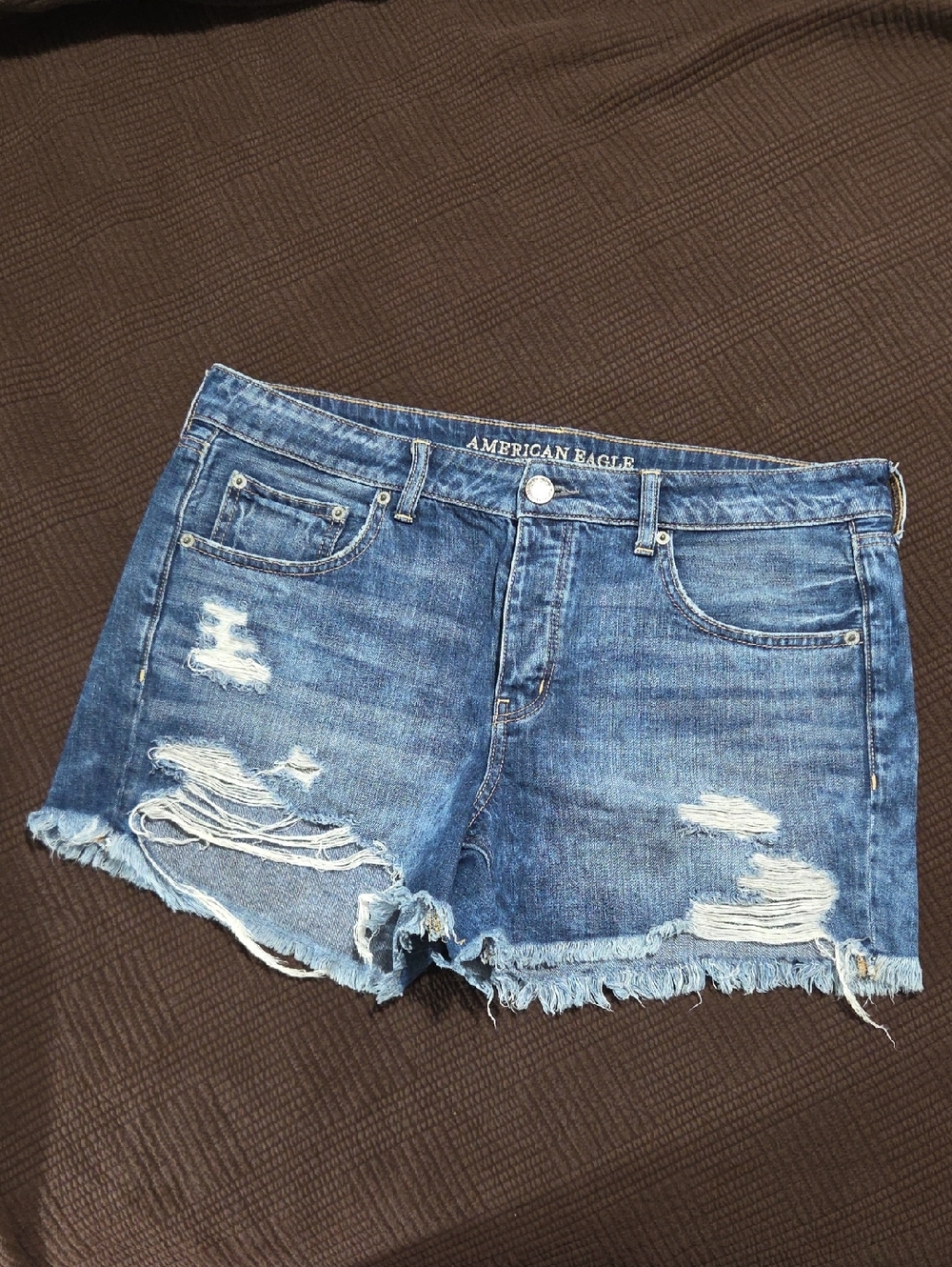 AE Tomgirl Midi Distressed Demin Shorts - Size 12